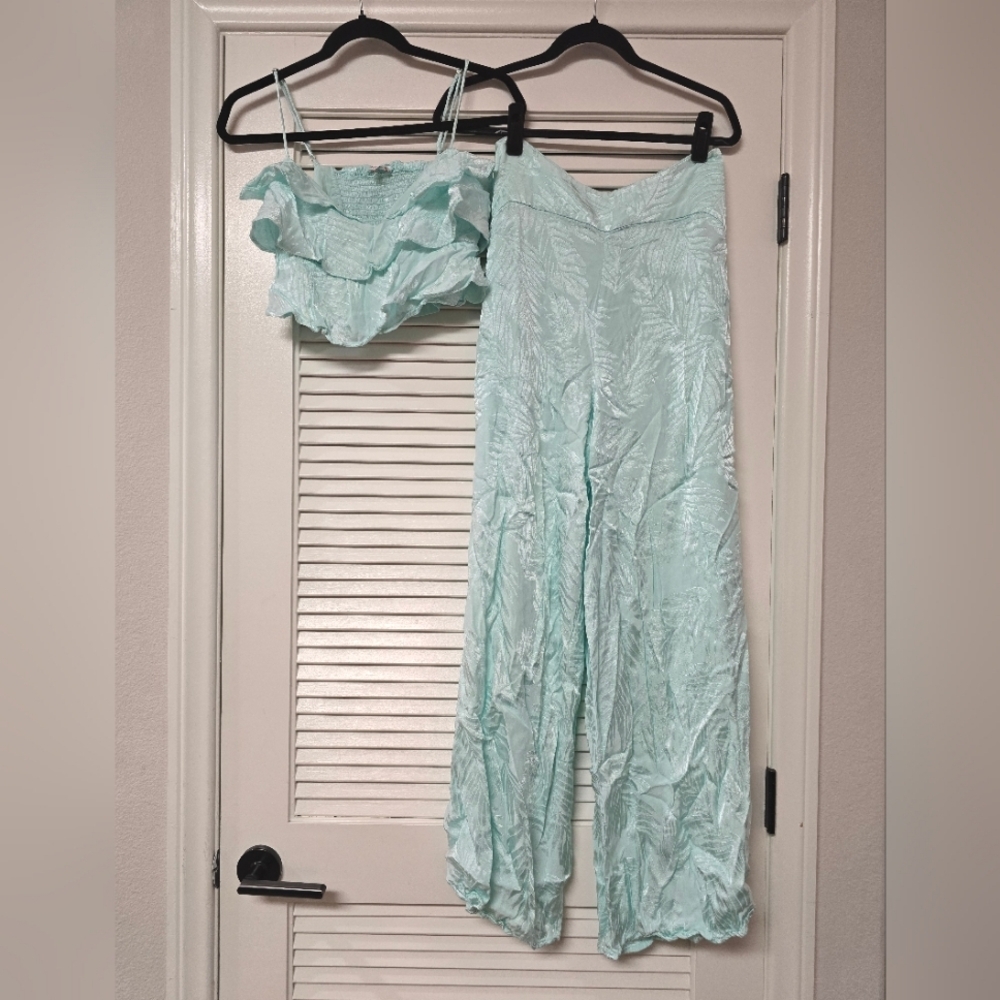 GUESS - Mint Desta Ruffle Crop-Top & Palazzo Wide-Leg Pant Set